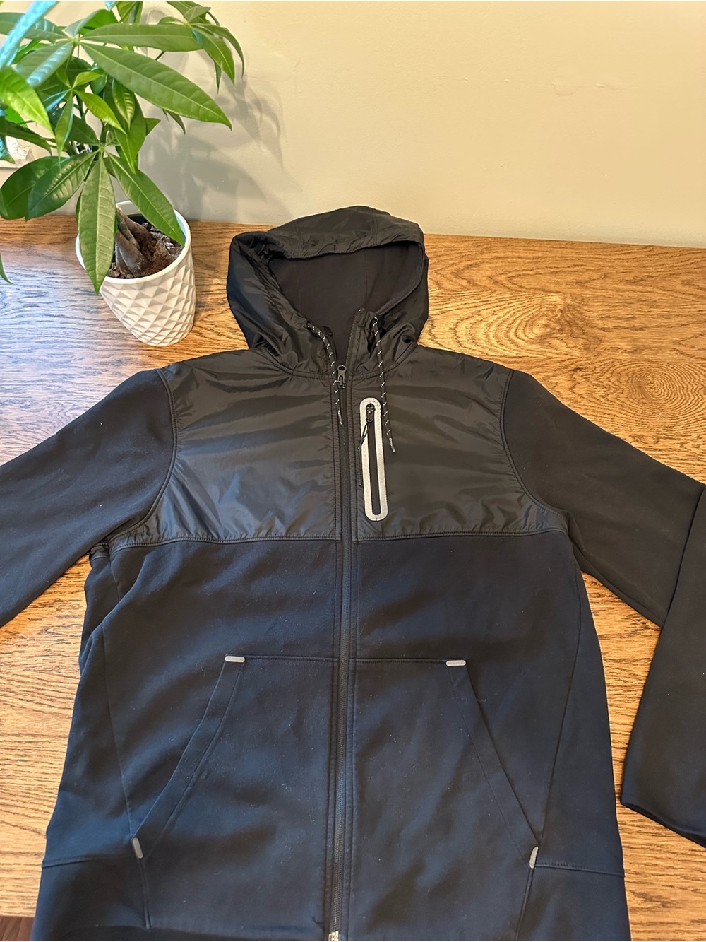 Old Navy Active Men's Black Hooded Hybrid Zip Jacket Dynamic Fleece Size M